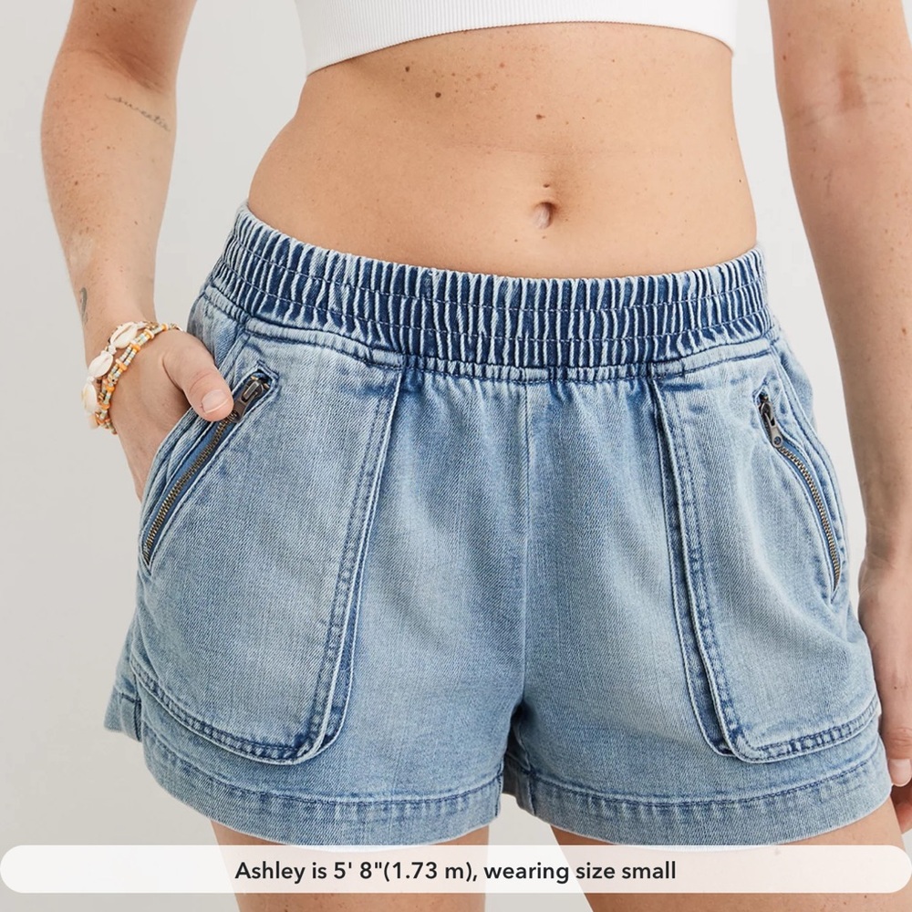 Aerie Blue Jean Shorts Elastic Waistband